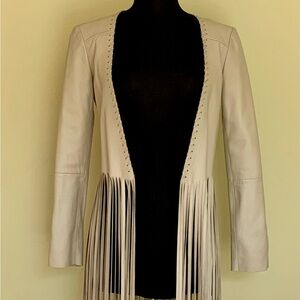 THEPERFEXT Cream Leather Fringe Jacket